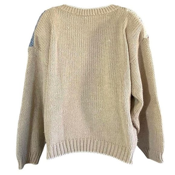 Vintage 90s Women’s Patchwork Fisherman Sweater Hand Knit M Boho Coastal Grandma - Picture 4 of 8